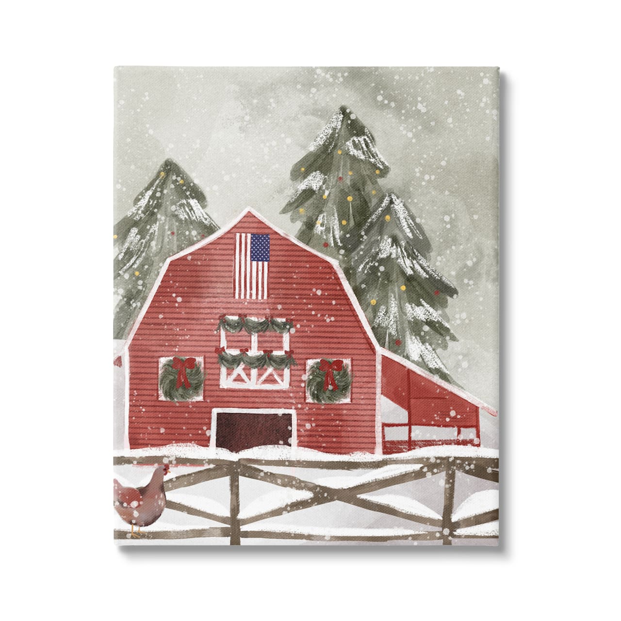 Stupell Industries Americana Barn Holiday Snow Scene Canvas Wall Art